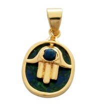 Circle Hamsa Pendant with Azurite